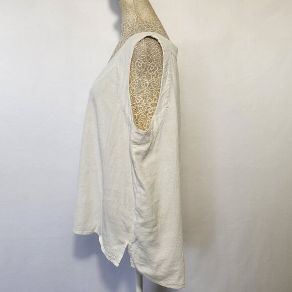 DKNY Pure Women Size L Ivory Linen Blend V-Neck Sleeveless Tank Top Breathable - Picture 8 of 13